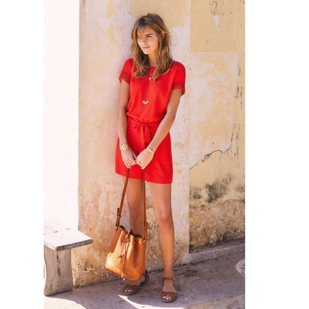 Sezane Amaya Lace Trim Romper